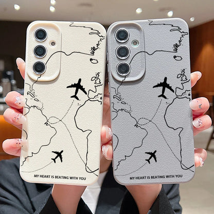 Airplane Route Case For Samsung Galaxy S24 S23 S22 S25 Ultra Edge S21 FE A14 A34 A16 A26 A36 A56 A15 A35 A52 A53 A54 A55 5G Capa