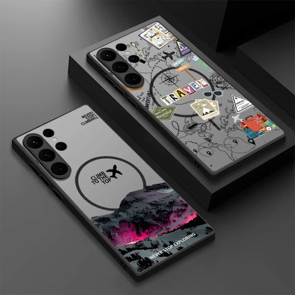 Creative Airplane Print Magnetic For Magsafe Case For Samsung Galaxy S25 Edge S23 S24 Ultra S21 S20 FE S22 Plus Capa Matte Cover