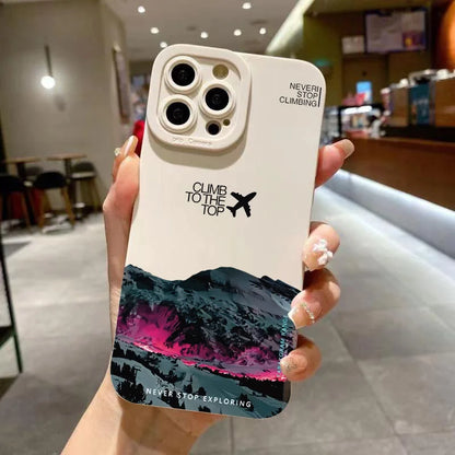 Mountain Peak Aircraft Phone Case for iPhone 17 16 14 15 11 12 13 Pro Max Air 16E 7 8 Plus SE2 XR X XSMAX Shockproof Matte Cover