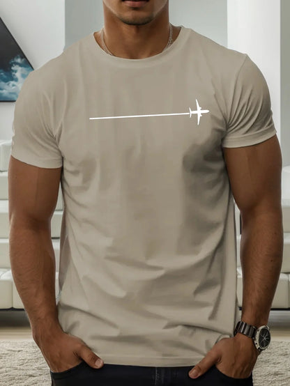100 % pure cotton fashionable casual loose minimalist airplane pattern printed round neck short sleeved T-shirt