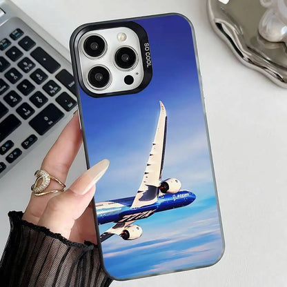 B-BoeingS 777 Top Airplane  Phone Case For iPhone 17,16,15,14,13,12,11,Pro,Max,Plus,E,Air,Mini Black IMD Cover