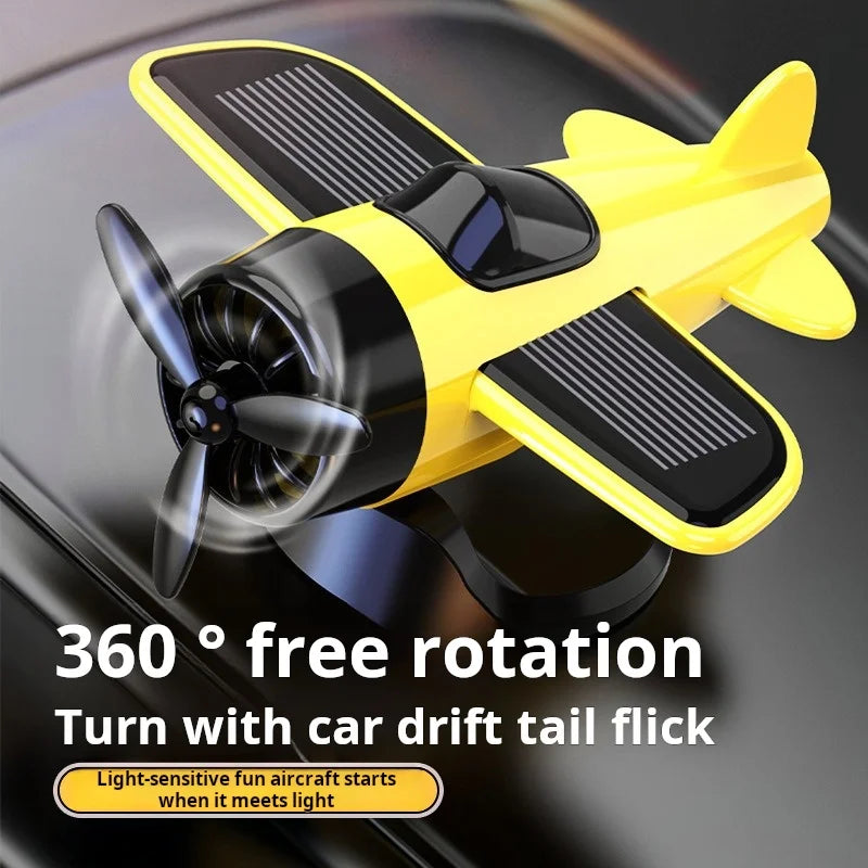 Car Solar Airplane Ornaments 360 Rotary Creative Car Center Console Powered Aircraft Ornaments Car Interior Decor Accessories