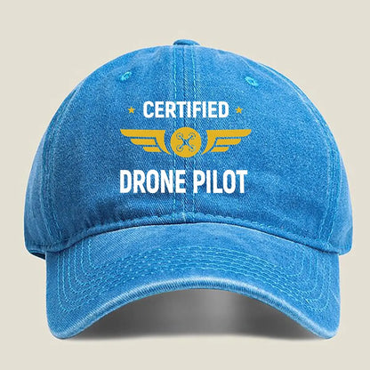 Drone Pilot Aviation - Themed Certification Badge Art Washed Baseball Cap