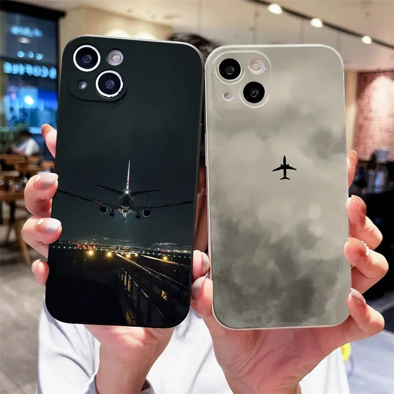 Airplane Landing Airport Painted Phone Case for iPhone 15 Cases iPone 16 14 13 12 11 Pro Max XS X XR 7 8 Plus SE 2022 Soft Cover