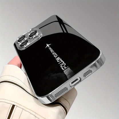 Travel-inspired Airplane Route Glass Electroplated Phone Case For iPhone 11 12 13 14 15 16 17 Pro Max Plus 16E 17 Air Cover