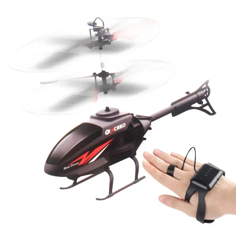 Mini RC Helicopter 2 Channel Remote Control Plane with LED Lights Gesture Sensing Crash Resistant Aircraft Toy for Kids