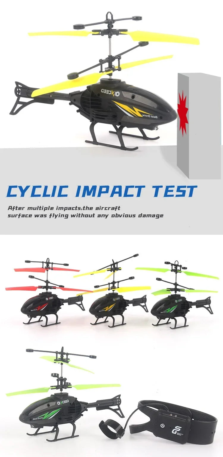 Mini RC Helicopter 2 Channel Remote Control Plane with LED Lights Gesture Sensing Crash Resistant Aircraft Toy for Kids