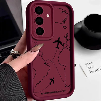 Airplane Route Silicone Case For Samsung Galaxy S25 FE S25 Edge S24 S23 Ultra S22 Plus A17 A14 A15 A55 A56 A36 A26 Soft Cover