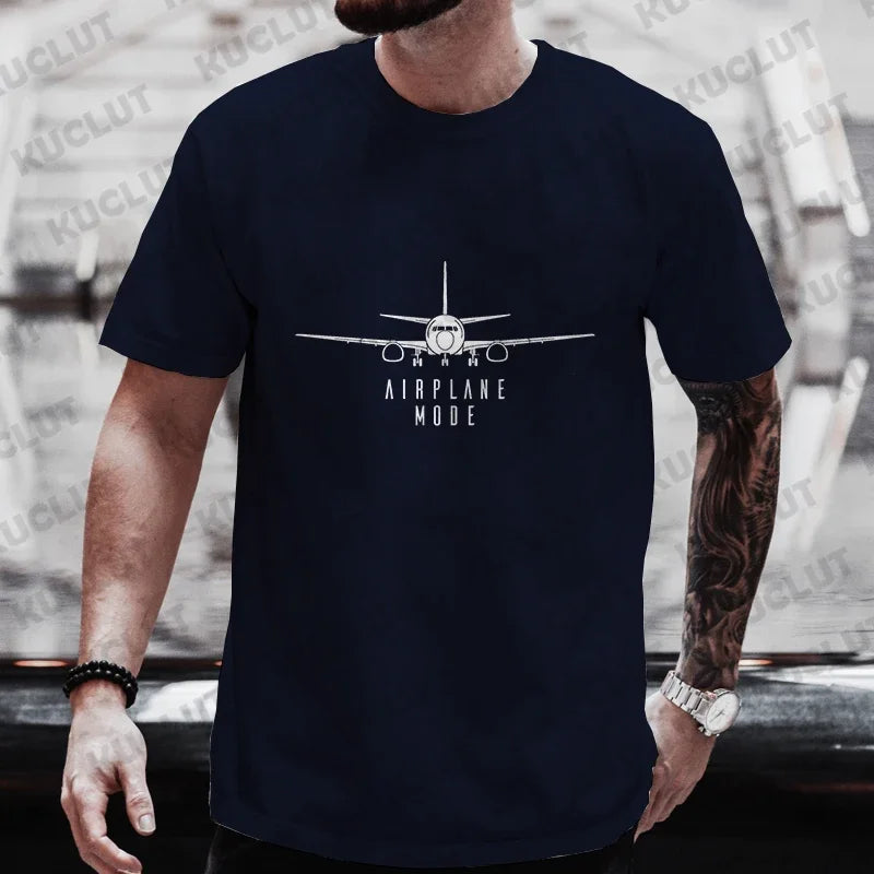 Shirts for Men Airplane Mode Travel T-shirts Short Sleeve Clothing Men's Tops