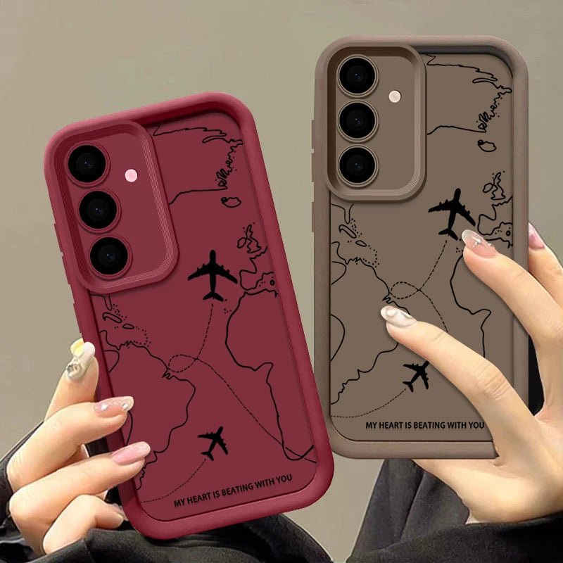 Airplane Route Silicone Case For Samsung Galaxy S25 FE S25 Edge S24 S23 Ultra S22 Plus A17 A14 A15 A55 A56 A36 A26 Soft Cover