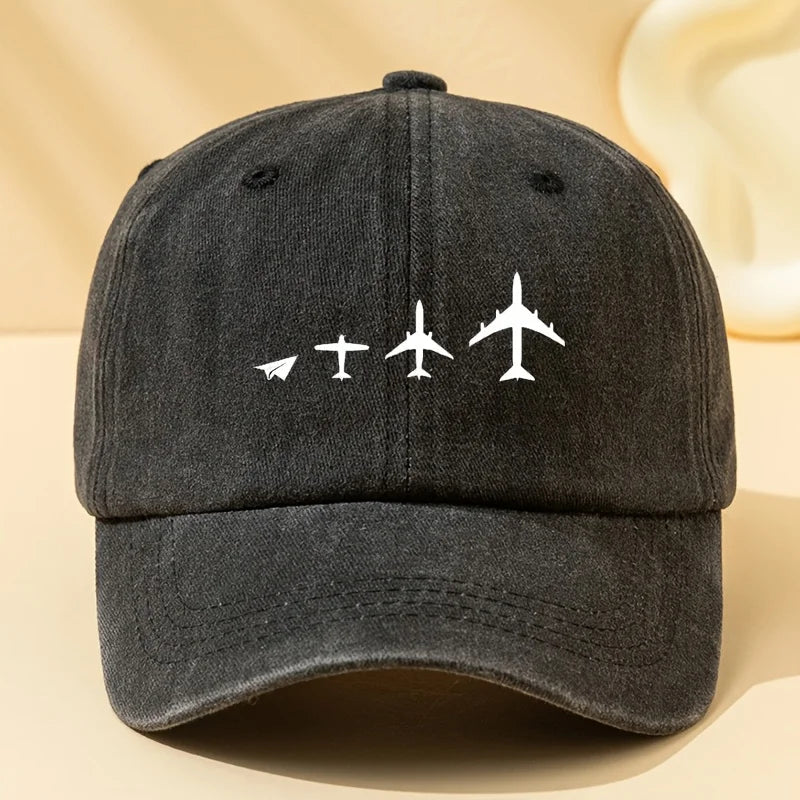 Retro airplane print baseball cap, unisex dad hat suitable for outdoor sports, camping, and casual wear, airplane pattern