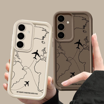 Airplane Route Silicone Case For Samsung Galaxy S25 FE S25 Edge S24 S23 Ultra S22 Plus A17 A14 A15 A55 A56 A36 A26 Soft Cover