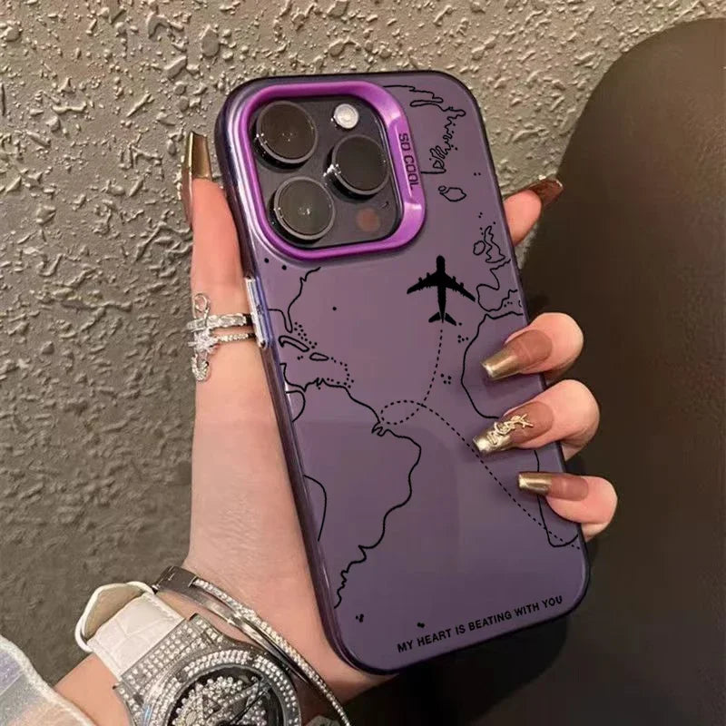 Travel-Inspired Airplane Route Design Case for iPhone 15 14 13 12 11 Pro Max XS X XR 7 8 15 Plus SE 2022 Shockproof Bumper Cover