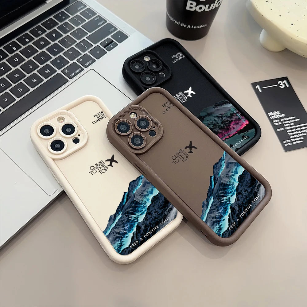 Peak Plane Phone Case For iPhone 17 16 15 14 Pro Max 13 12 11 16 Plus 16E 17 Air Shockproof Matte Soft TPU Silicone Bumper Cover