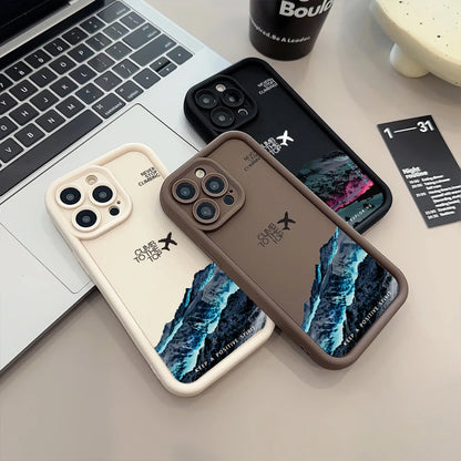 Peak Plane Phone Case For iPhone 17 16 15 14 Pro Max 13 12 11 16 Plus 16E 17 Air Shockproof Matte Soft TPU Silicone Bumper Cover