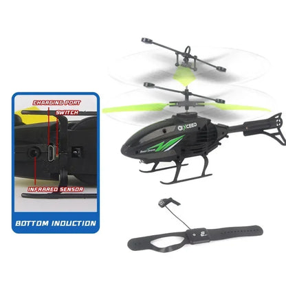 Mini RC Helicopter 2 Channel Remote Control Plane with LED Lights Gesture Sensing Crash Resistant Aircraft Toy for Kids