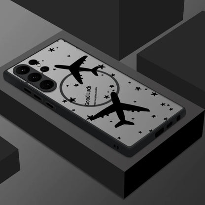 Creative Airplane Print Magnetic For Magsafe Case For Samsung Galaxy S25 Edge S23 S24 Ultra S21 S20 FE S22 Plus Capa Matte Cover
