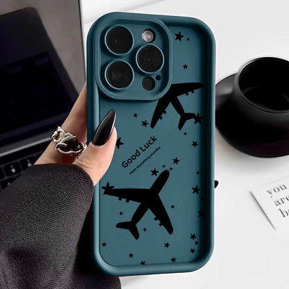 Shockproof Luxury Airplane Pattern Silicone Case For iPhone 16 15 14 Pro Max 11 12 13 Pro 16E XR 15 16 Plus Soft TPU Phone Cover