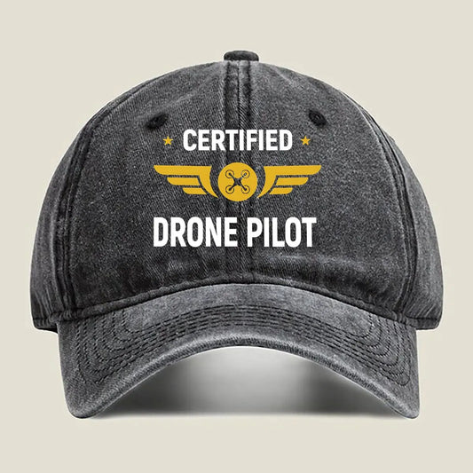 Drone Pilot Aviation - Themed Certification Badge Art Washed Baseball Cap
