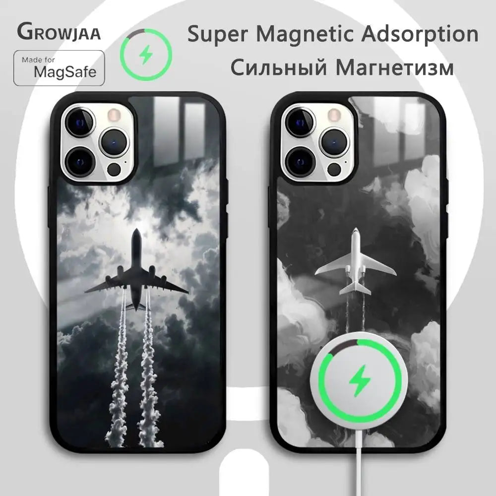 Airplane Plane Fly Travel Cloud Phone Case For IPhone 17 16 15 14 13 12 11 Pro Max Plus Mini Magsafe Wireless Magnetic Funda