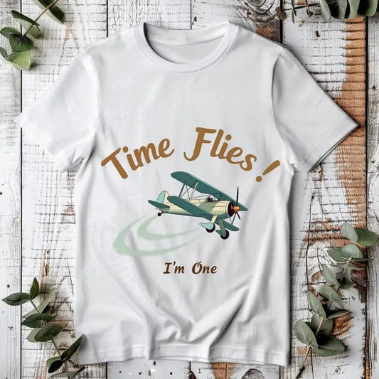 Time Flies First Birthday T Shirt Airplane 1St Outfit Vintage Pilot Theme Baby Toddler Boy