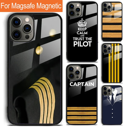 Airplane Pilot Epaulette Phone Case For iPhone 17 Air 16 15 14 12 Pro Max Plus Magsafe Magnetic Wireless Charging Cover