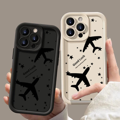 Shockproof Luxury Airplane Pattern Silicone Case For iPhone 16 15 14 Pro Max 11 12 13 Pro 16E XR 15 16 Plus Soft TPU Phone Cover