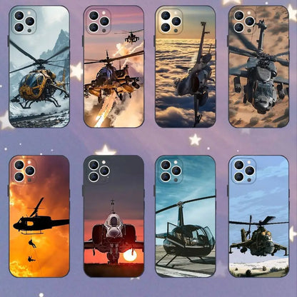 Aircraft Helicopter Phone Case For iPhone 17,16,15,14,13,12,11,Pro,XS,Max,XR,Plus,E,SE4,Mini Black Soft Cover