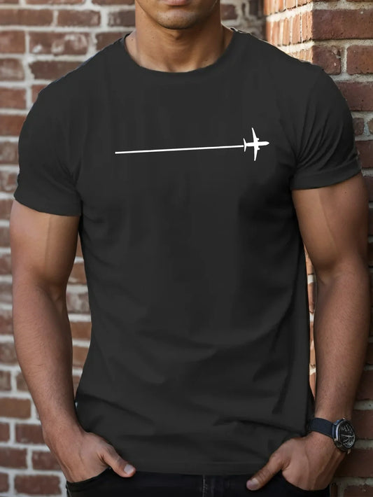 100 % pure cotton fashionable casual loose minimalist airplane pattern printed round neck short sleeved T-shirt