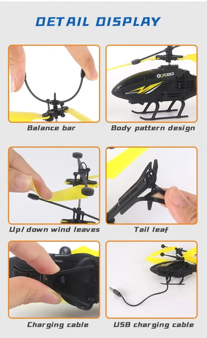Mini RC Helicopter 2 Channel Remote Control Plane with LED Lights Gesture Sensing Crash Resistant Aircraft Toy for Kids