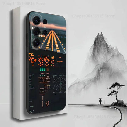 Aviation Cockpit Pilot Phone Case For Samsung S25,S24,S23,S22,S21,S20,S10,S9,Ultra,Plus,Lite,FE,Soft Silicone Black Cover