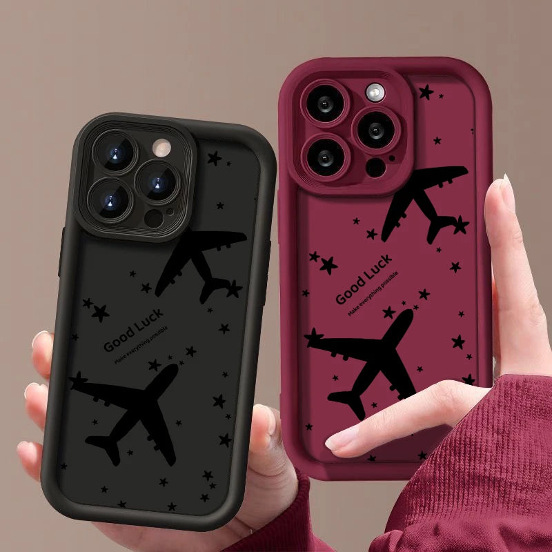 Shockproof Luxury Airplane Pattern Silicone Case For iPhone 16 15 14 Pro Max 11 12 13 Pro 16E XR 15 16 Plus Soft TPU Phone Cover