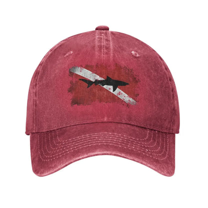 Vintage Shark Scuba Dive Flag Retro Sports Denim Cap Adjustable Snapback Casquettes Unisex Plain Baseball Cowboy Hat