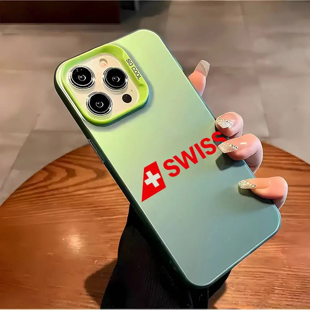 Swiss International Air Lines logo Phone Case For iPhone 17 16 15 14 13 12 11 Pro Max Air multicolor Matte Laser Metallic Aurora