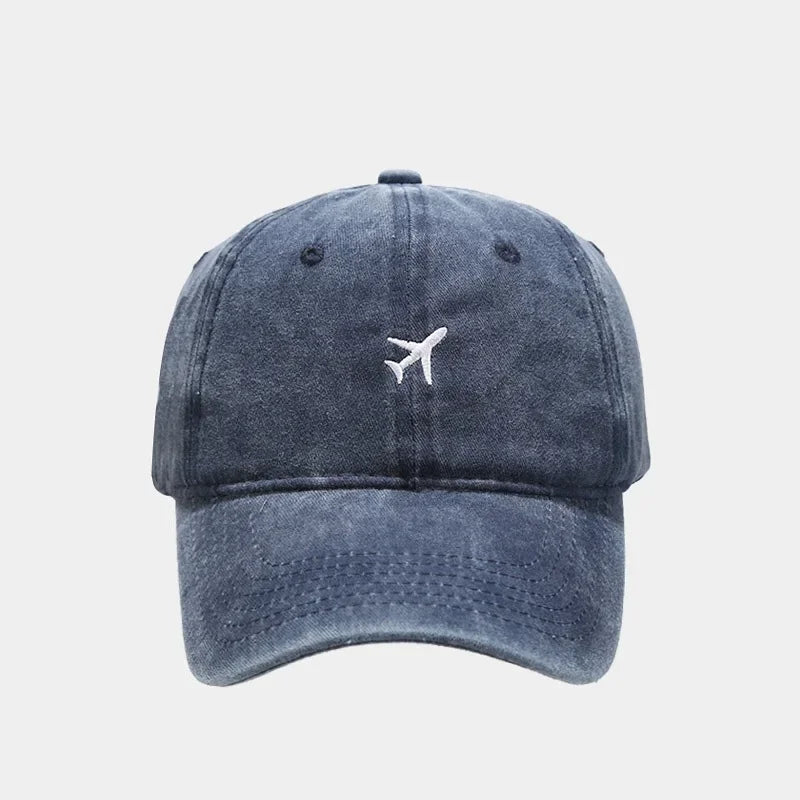 Cotton Caps Unisex Retro Embroidery Cap Airplane Print