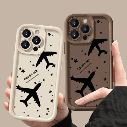 Shockproof Luxury Airplane Pattern Silicone Case For iPhone 16 15 14 Pro Max 11 12 13 Pro 16E XR 15 16 Plus Soft TPU Phone Cover