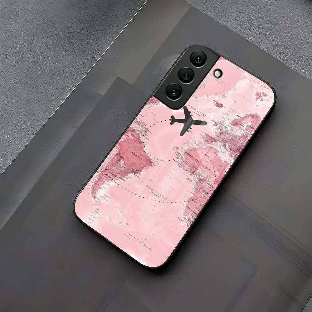 Popular Planes World Map Travel Phone Case Glass for Samsung Galaxy S23 S25 S24 S21 S22 S20 Ultra Fe Plus A34 A54 A24 A52 A53 M5