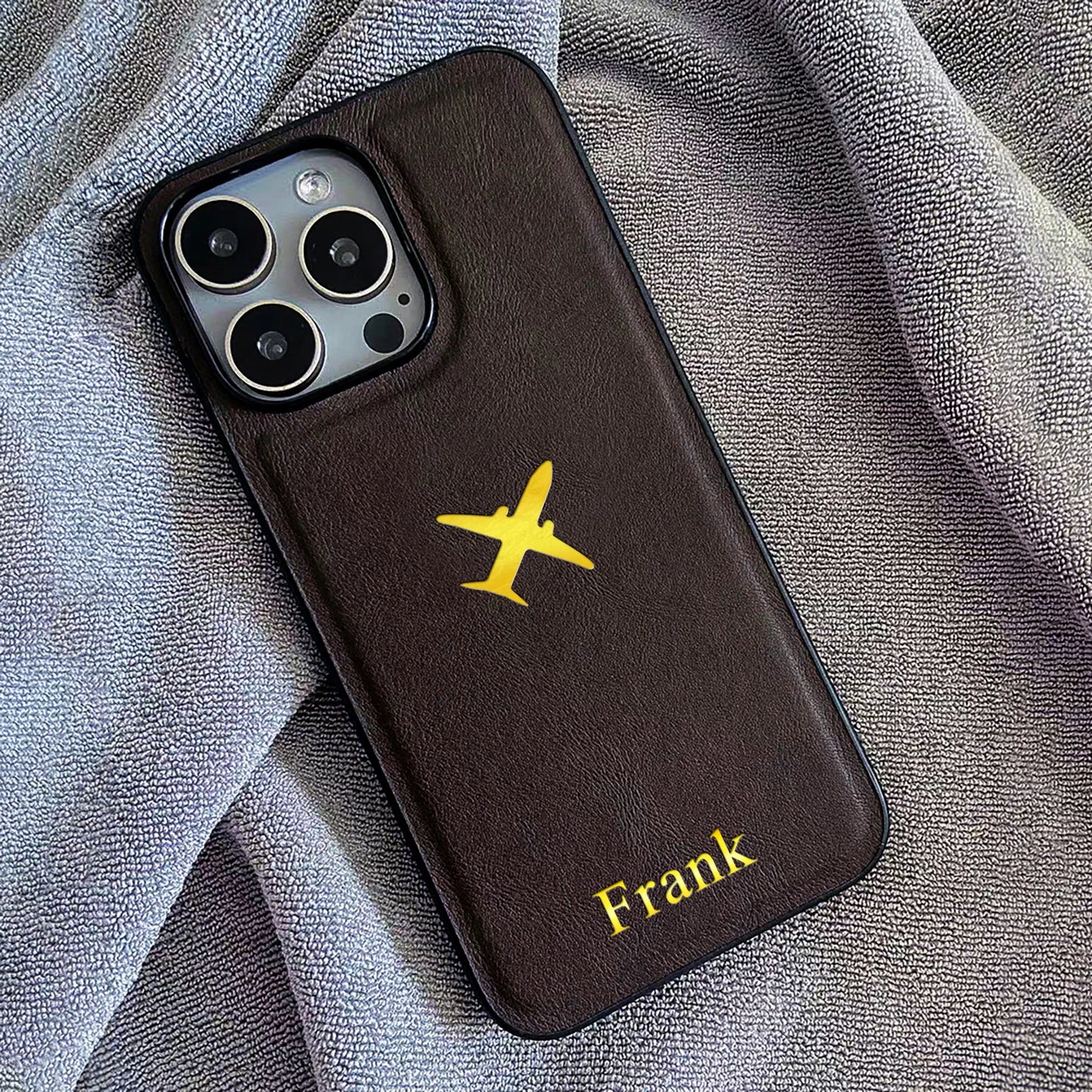 Personalize Custom Name Airplane Pattern Hot Foil Engraved Phone Case for iPhone 11 12 13 14 15 16 Pro Max Plus  Protect Cover