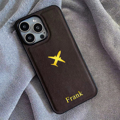 Personalize Custom Name Airplane Pattern Hot Foil Engraved Phone Case for iPhone 11 12 13 14 15 16 Pro Max Plus  Protect Cover
