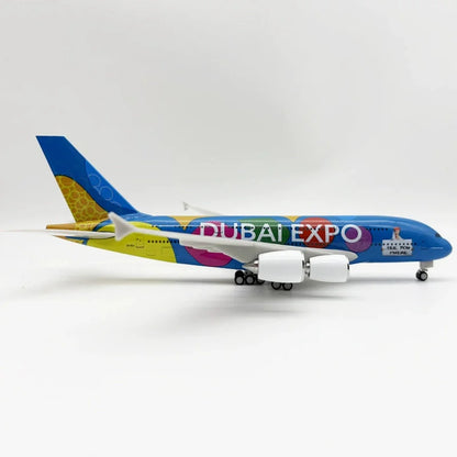 Display Toy Resin Plane 30CM Scale Model Diecast Airways A380 Dubai Expo Painted Aviation Airplane With Wheel Collection Gifts