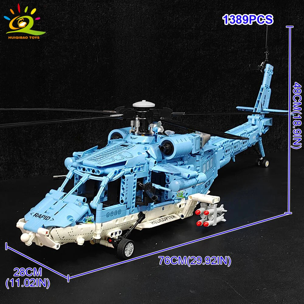 HUIQIBAO 1389PCS WW2 Military Helicopter Gunship Building Block Set for Children Airplane Weapon Bricks Toy Brick home Decor.