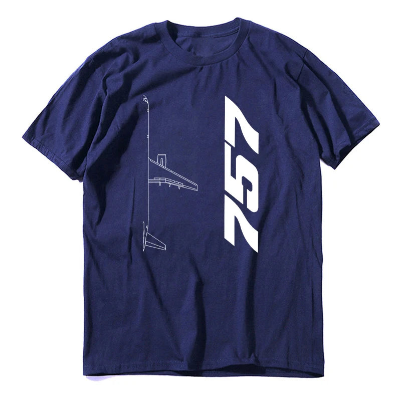 Tees Short Sleeve Clothes Gift Idea Boeing 757 Silhouette Top  Men's  Cotton Funny  Crew Neck Airplane Lover