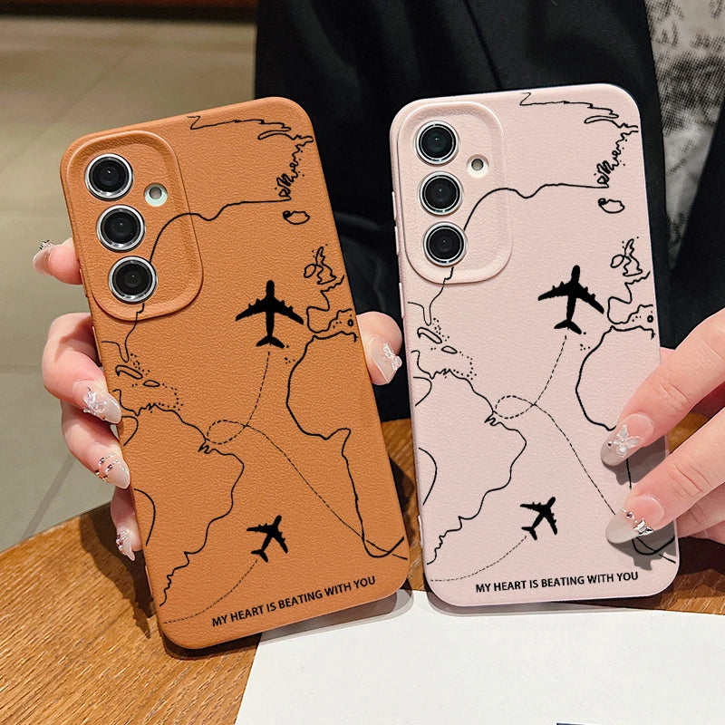 Airplane Route Case For Samsung Galaxy S24 S23 S22 S25 Ultra Edge S21 FE A14 A34 A16 A26 A36 A56 A15 A35 A52 A53 A54 A55 5G Capa