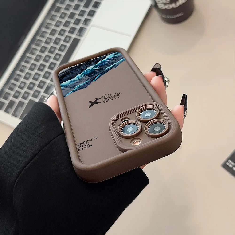 Peak Plane Phone Case For iPhone 17 16 15 14 Pro Max 13 12 11 16 Plus 16E 17 Air Shockproof Matte Soft TPU Silicone Bumper Cover