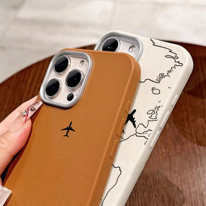Airplane Lichee Design Leather Phone Case For iPhone 17 16 15 14 Pro Max 13 12 11 XS X XR 7 8 16 Plus SE2 Shockproof Soft Cover