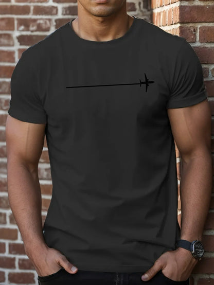 100 % pure cotton fashionable casual loose minimalist airplane pattern printed round neck short sleeved T-shirt