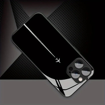 Sky Airplane Contrail Pattern Tempered Glass Phone Case For iPhone 11 12 13 14 15 16 17 Pro Max 17Air 16E 7 8 Plus XR XS X Cover