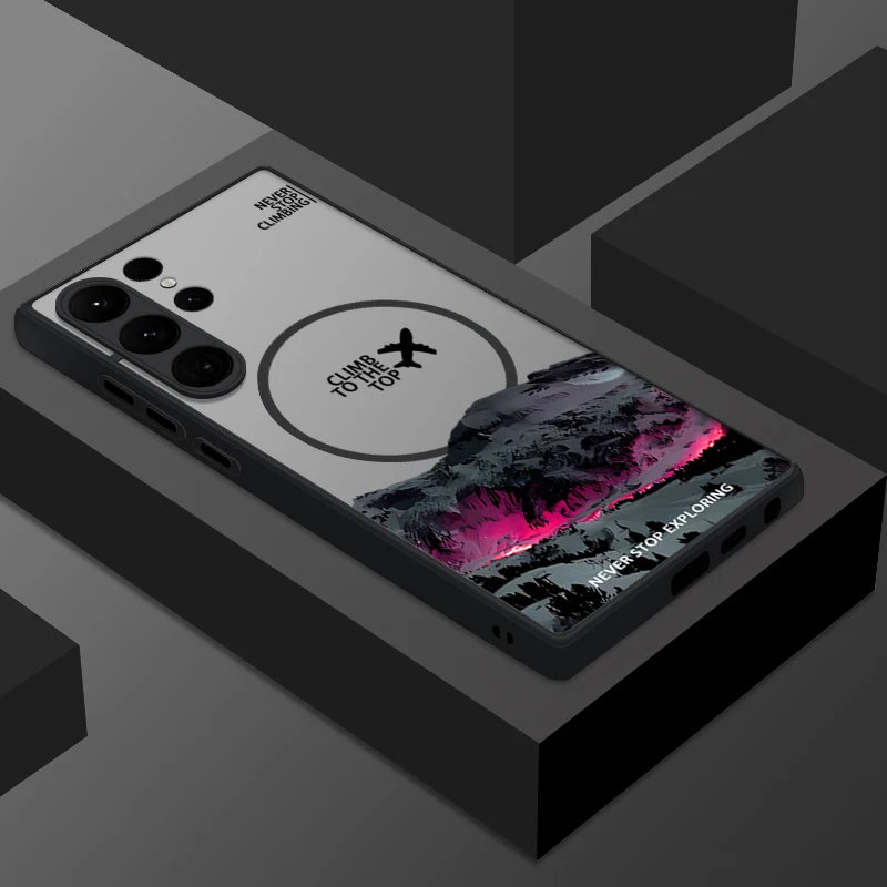 Creative Airplane Print Magnetic For Magsafe Case For Samsung Galaxy S25 Edge S23 S24 Ultra S21 S20 FE S22 Plus Capa Matte Cover