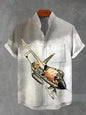 Men's stylish airplane print short sleeve shirt polyester fabric suitable for summer vacation