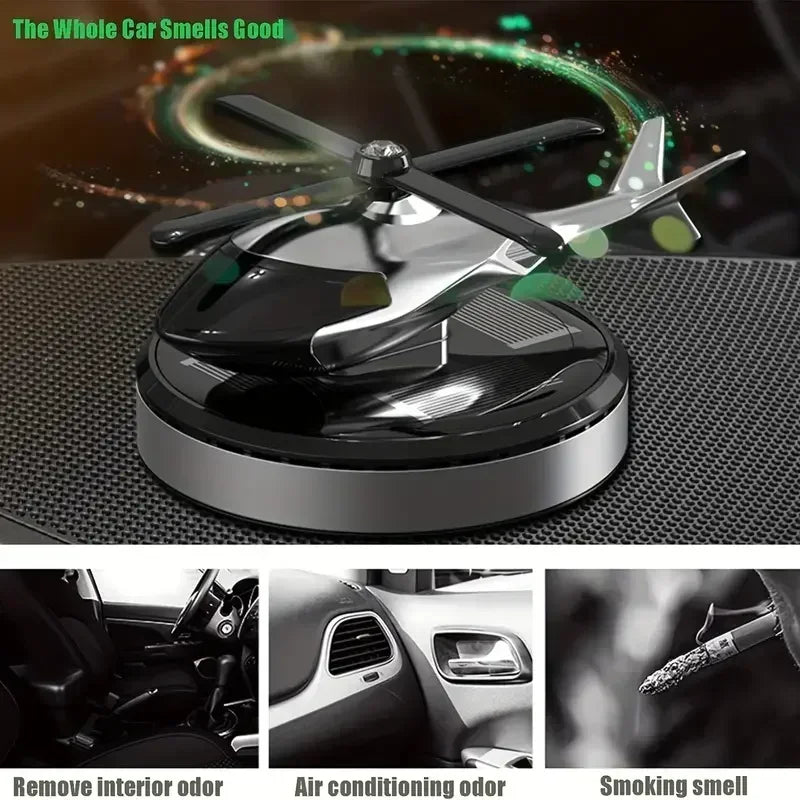 Car Air Freshener Solar Helicopter Decoration Alloy Propeller Rotating Auto Flavoring Perfume Diffuser Car Interior Accessories